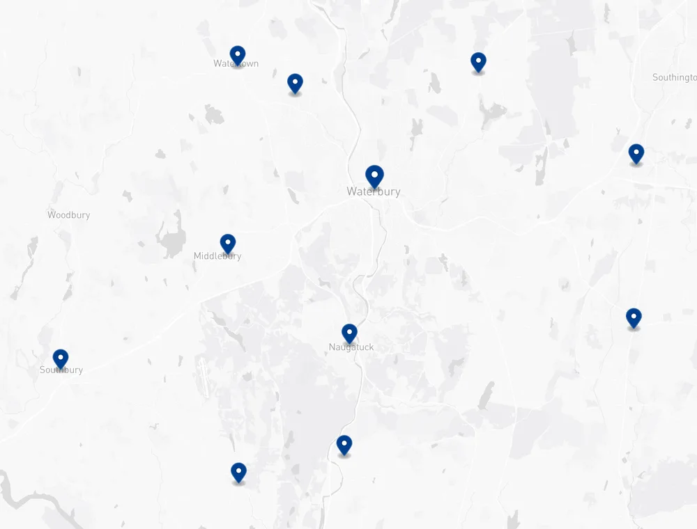 Map of the Greater Waterbury towns House Pro Cleaners LLC covers