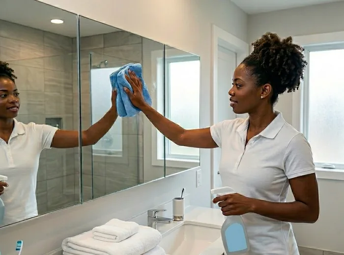 Glass being wiped streak free with a microfiber cloth